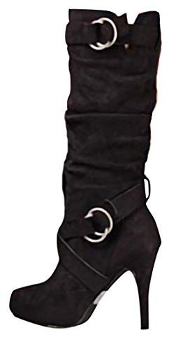 Minetom Bottes De Femme Daim Stiletto Talons Haut Sexy Boots Automne Hiver Mode Casual Chaussures Bottes Longues Noir 39 EU