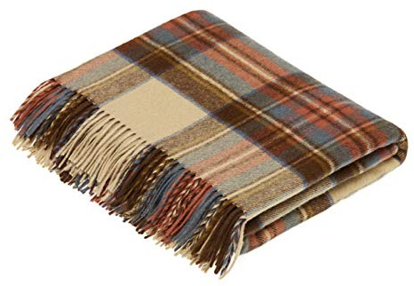 Moon Wool Plaid Throw Blanket, Merino Labmswool, Tartan Antique Dress Stewart, Made in UK