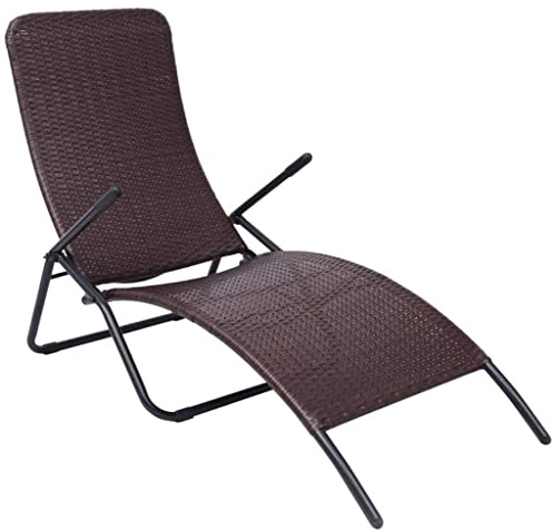 Owoxanthellate Sonnenliege klappbar aus braunem Poly-Rattan 61x147x95 cm mit Pulverstahlgestell wetterfest leicht modernes Design für Garten Terrasse Balkon Camping und Saunabereich