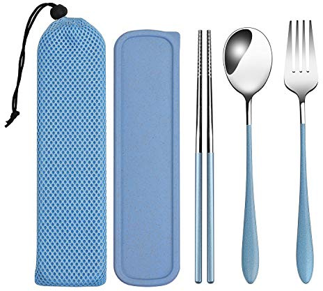 loopki Portable Reusable Travel Cutlery Set,Stainless Steel Cutlery Set Portable Camp Reusable Flatware Silverware,Include Fork Spoon Chopsticks with Case