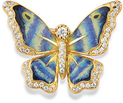 Namana 925 Sterling Silber Brosche für Damen, Sterlingsilber Damenbrosche, Vogel- und Schmetterling Motiv, mit Emaille-Details und Zirkonia-Steinen, Silber- und Gold-Broschen
