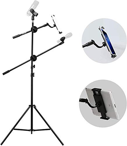 IMAGE höhenverstellbarer Mikrofonarmständer Mikrofon mit Stativ Tablethalterung und 2 einstellbarer Mikrofonarm Mikrofonklemmen 90-210cm faltbarer Metall Ständer für Blue Yeti Nano Mikrofone