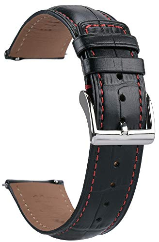 EACHE Leder Uhrenarmband 22mm Schwarz Krokodilmuster für Herren, Vintage Kroko Prägung Mit Schnellverschluss Und Roter Linie