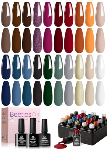 Beetles 20 Farben UV Gel Nagellack Set – Leuchtende Anziehungskraft Herbst Winter Orange Burgund Rot Lila Gel Nagellack Set Blau Grün mit Überlack Unterlack Christmas Nail Art Geschenk für Frauen