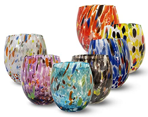 Gocce di Murano Juego de 6 copas de vino de Pioggia Arcobaleno de cristal de Murano soplado de 200 ml elaborado a mano de colores paquete de 6 copas para vino elegantes y preciosas, (personalizado, 6)
