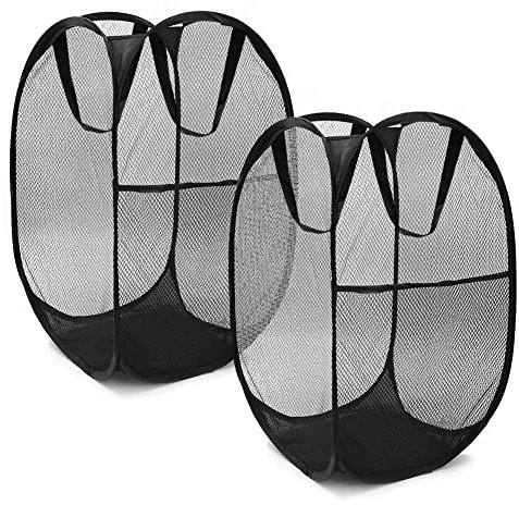 Wäschekörbe, 2er-Pack schwarze Wäschekörbe, Pop-Up-Wäschekorb mit großem Fassungsvermögen, faltbarer Netz-Wäschekorb mit Griffen zur Aufbewahrung von Kleidung, Spielzeug im Schlafzimmer, Badezimmer