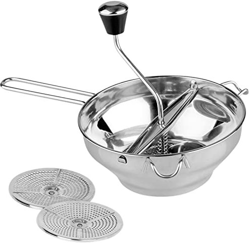 TIENDA EURASIA - Pasapures manual, Pasapures Acero Inoxidable y Manivela, Pasapures para Patatas, Verduras, Menaje de Cocina Basicos (Dos discos)