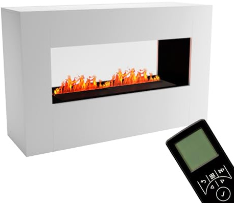 GLOW FIRE Wasserdampf Kamin KONSALIK (Standkamin) - Elektrokamin mit realistischen LED 3D-Flammen, Knistereffekt & Fernbedienung, 160x100x50 cm - Opti-Myst 1000 Elektro Kamin, Weiß