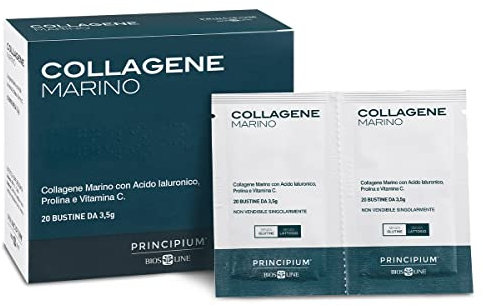 BIOS LINE, Principium Collagene Marino, Integratore Alimentare per l'Elasticità della Pelle, Integratore Pelle Viso; Attenua le Rughe, 20 Buste da 3,5g
