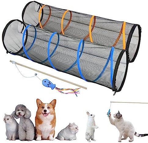 ITENT Cat Play Tunnel-for Indoor and Outdoor, Cat Play House, Cat Enclosures Easy to Connect with Two Zipper Doors,Product Size 67'' x 18'',2pcs /Set,Orange and Blue 2 Packs