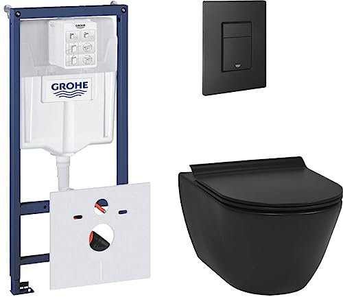 Ben Segno Hänge-WC mit offenem Spülrand matt schwarz/Grohe Rapid SL mit Befestigung und Isolierung matt