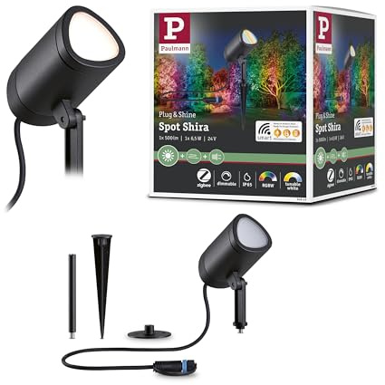 Paulmann 94849 Plug & Shine LED Gartenstrahler Shira Smart Home Zigbee 6,5W 250lm dimmbar 455 mm Anthrazit Aluminium RGBW+
