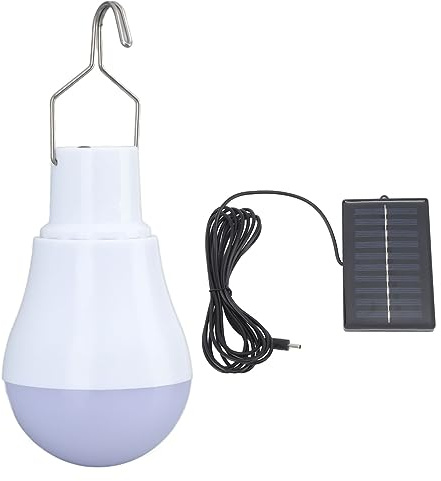 Solarlampe, Solar-Glühbirne, Solarpanel, LED-Glühbirne, ABS, Weißes Licht, 500 MAh, Batterie, Haken-Design, Solarleuchte für Notfall-Camping, Laternen-Taschenlampen | Polykristallines Solarpanel, kompakt und leicht, für Camping, Outdoor und Notfälle