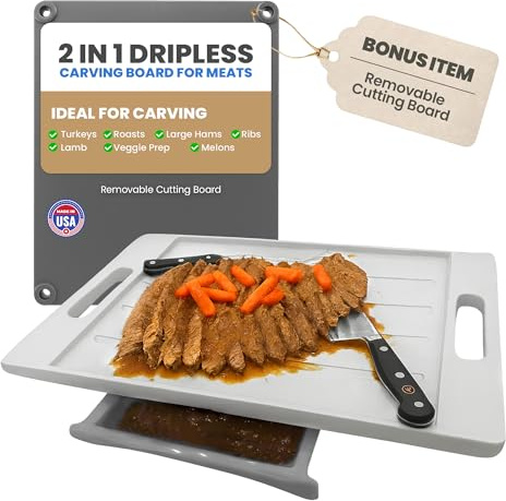 Large Cutting Board - XL Meal Prep System with Juice Groove, Spikes, Drip Tray & Removable BPA Free Cutting Board - Patented Multi-Feature Design Carving Board - BBQ Essential & Kitchen Gifts