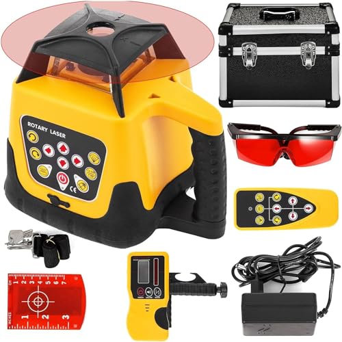 MAHWER 360° Rotating Laser Level Kit Self Leveling 500m Vertical Horizontal Transverse Measuring Tool Construction (Color : Clear red yellow)