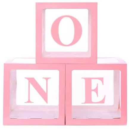 One Boxes for 1st Birthday, One Balloon Box With 20 Balloons, Baby Girl 1 Year Old Gifts, 1st Birthday Party Decorations Boy, 1st Anniversary Photoshoot Props Backdrop. (Pink box)
