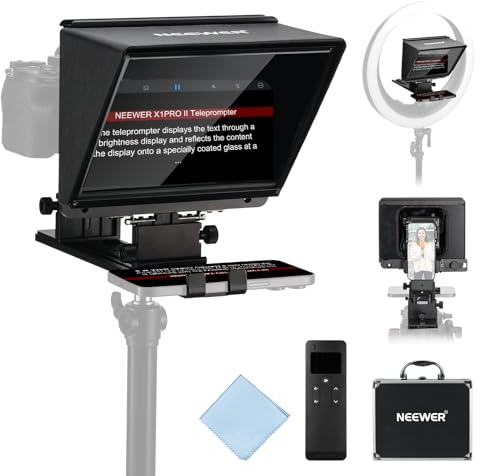 NEEWER X1 Pro II Teleprompter 9 Metall mit RT113 Fernbedienung/App Steuerung, Schnellwechsel 1s Verriegelung Arca Typ QR Platte, magnetische Telefonklemme, kompatibel mit iPhone Android Handy