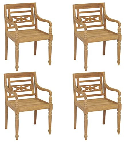 ARKEM Batavia-Stühle 4 STK. Massivholz Teak Gartenstuhl Essstuhl Holzstuhl Gartenstühle Stühle Teakstuhl Sessel Gartensessel Gartenmöbel
