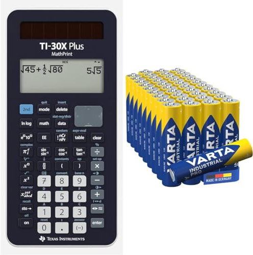 Texas Instruments TI-30X Plus MathPrint Wissenschaftlicher Schulrechner (4-zeilig) & VARTA Batterien AAA