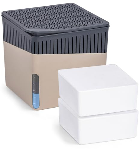 WENKO Raumentfeuchter Mod. Cube mit 2 x 1000 g Entfeuchter Granulat, für Räume bis 80 m³, beugt Schimmel und Gerüchen vor, ohne Strom, geräuschlos, nachfüllbar, Beige
