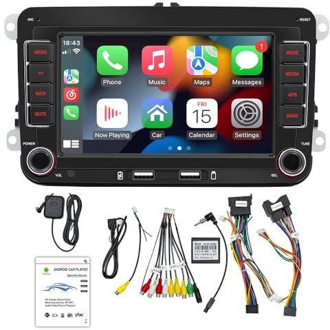 Autoradio Android 13 avec Carplay pour VW Golf 5 6 Polo Skoda Caddy T5 Passat, Radio 2 Din avec système de Navigation écran 7, avec Bluetooth/USB/FM/RDS, Support Mirror Link (2+64G/avec caméra)
