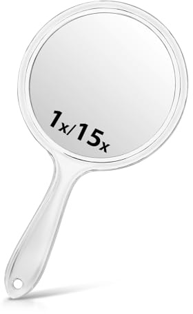 Macaki Double-Sided Handheld Mirror with 1X/15X Magnification, 21 x 11 cm | 1x/15x Double-Sided Hand Held Magnifying Mirror, Lightweight and Compact, for Makeup Touch-ups and Skincare