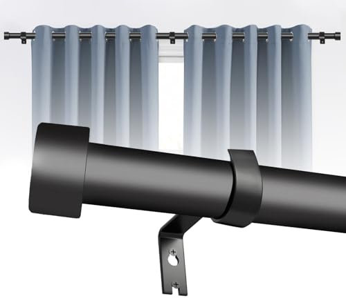 Black Curtain Pole 80-266cm, Curtain Poles for Eyelet Curtains, Adjustable Curtain Rod for Windows, Room Dividers Curtain Rail, Suitable for Light and Medium Weight Curtains.(80-266cm)