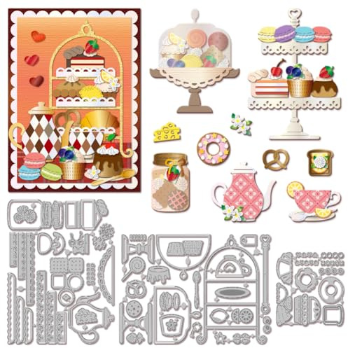 GLOBLELAND Dessert Tray Cutting Dies Cake and Coffee Die Cuts Sweet Dessert Cutting Dies for DIY Scrapbooking Card Making Journal Embossing Paper Craft Decor