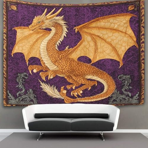OSBELE 100cmx150cm Wandteppich Golden Drache Wandteppiche mittelalterlicher Stil 3D-Druck Wandteppich Wandbehang Heimdekoration Wandteppich Wandbehang