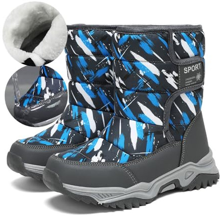 ENEN Bottes de Neige pour Fille et Garçon, 26-38EU Enfant Bottines d'hiver Antidérapant Chaussures Chaud Doublé Bottines Imperméables pour Extérieur Randonnée