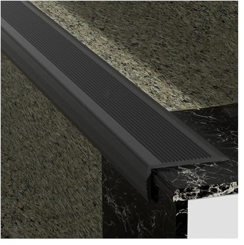Non Slip Stair Edge Trim Strips 5CM+2.5CM Wide Adhesive PVC Transition Strip for Wood to Tile Flooring Easy Install Step Sticker for Indoor Outdoor Stairs Black