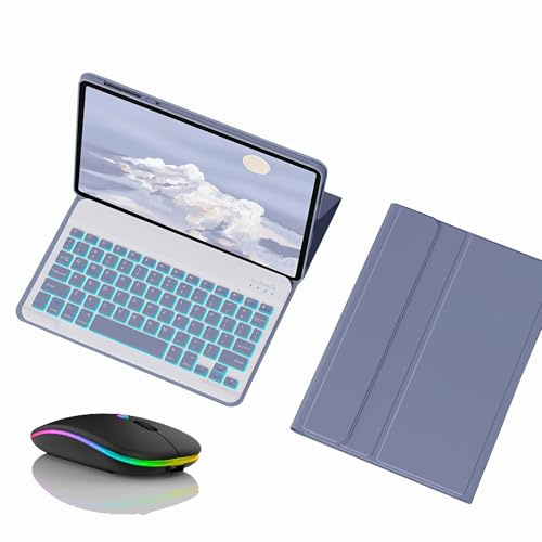 JZCZMCE Funda con Teclado para Honor Magic Pad 2 12.3, Contiene Ñ, 7 Colores Retroiluminados, Teclado Retroiluminación Inalámbrico Desmontable Magnético con Ratón Bluetooth,Púrpura
