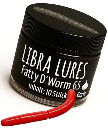 Libra Lures Fatty D`Worm 65mm | Forellenköder Supersoft | Inhalt: 10 Stück | Aroma: Knoblauch | Farbe: 021 / Red