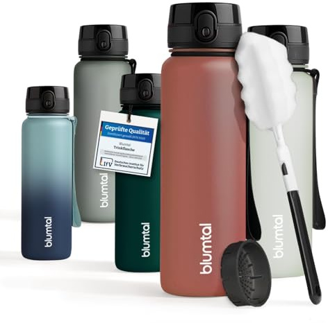 Blumtal Trinkflasche 1L - auslaufsichere Trinkflasche Sport + 1-Klick-Verschluss - BPA-freie Wasserflasche 1L mit Sieb - Spülmaschinenfest - Apricot
