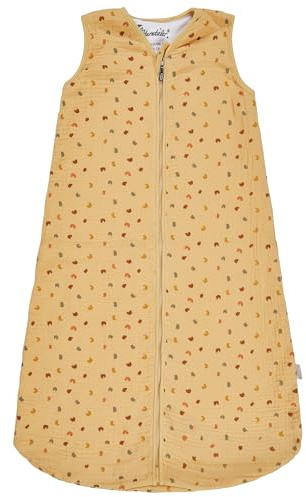 Sterntaler Schlafsack 90cm Giraffe & Löwe – Leichter Musselin mit Feinfrottee-Futter – Zwei-Wege-Reißverschluss & Kabelöffnung in der Seitennaht- 1,00 TOG – Baby und Kleinkind Schlafsack, Ocker