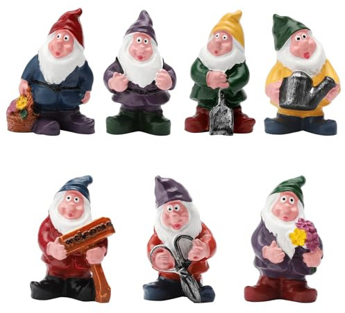 APOMOONS 7 pezzi Nani da Giardino Esterno, Sette Nani da Giardino Gnomo da Giardino Nano da Giardino Gnomi da Giardino Gnomi da Giardino in Miniatura per Esterno Divertente e Festa Giardino