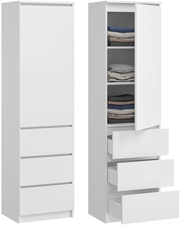 KUBUTKU Armoire Multi-usages avec 3 tiroirs 3 Compartiments et Portes - Armoire Universelle pour Bureau et Maison 180,5x50x40 cm (Blanc)