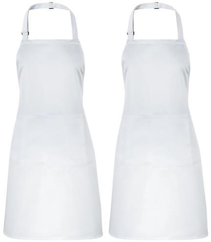 2 Stück Schürze für Damen Herren Wasserdicht Koch Schürze mit 2 Taschen | Verstellbare Küchenschürze Grillschürze Arbeitsschürzen für Kochen Malen Backen Hausarbeiten