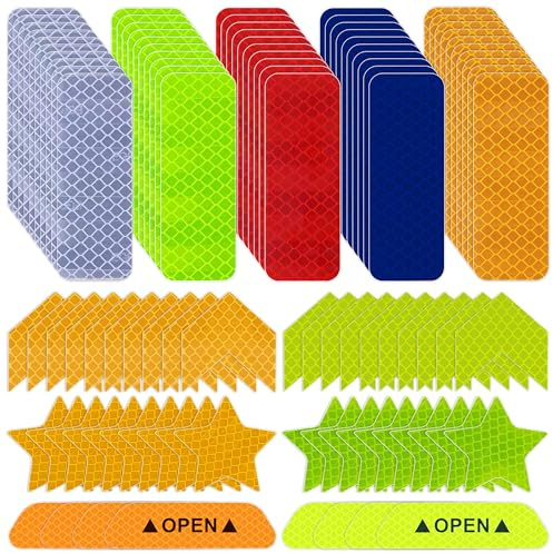 YiiHHooN 98 PCS Pegatinas Reflectantes, 4 Formas Pegatinas Reflector de Bicicleta, Pegatinas Reflector Cinta Reflectante Pegatinas de Seguridad de Bicicleta Cinta Reflector para Bicicletas Moto