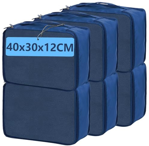 Grandi cubi da imballaggio pezzo, 40 x 30 x 12 cm, borse organizer per valigie, organizer da viaggio (blu navy grande)