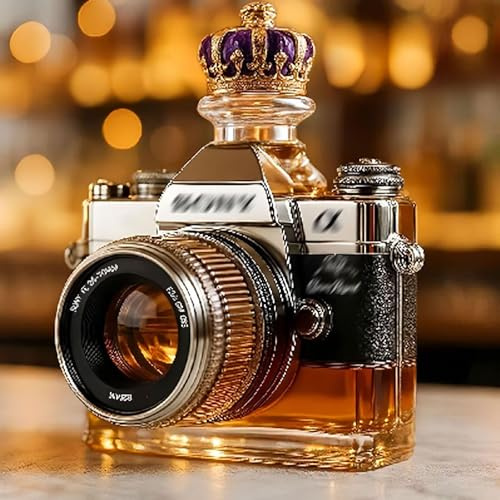 DUOAZJL Bouteille à décanter pour Whisky 300 ML, Figurine 3D en Forme d'appareil Photo, Sculptures Originales de Bouteilles de vin en Verre Faites à la Main(1)