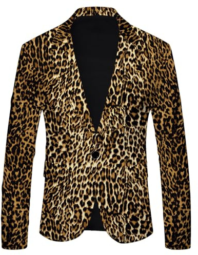 Zanisouta Costume Homme Style Britannique Blazer Rayures Motif Léopard Veste Manches Longues Sportive UNE Bouton Veste Homme Coupe Régulière Col Retourné Manteau Élégant Business Veste Décontractée, O