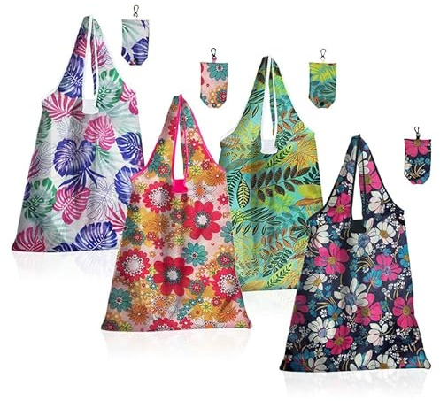 HMCEY 4 Stück Einkaufsbeutel Faltbare Einkaufstasche 38x60 CM,Wiederverwendbare Einkaufstaschen,Foldable Shopping Bag,Tragbare Beutel zum Einkaufen,Handtasche Casual für Einkäufe, Reisen,Tglichen