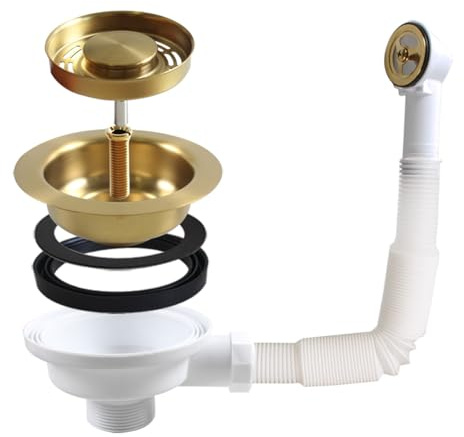 TALEA Passoire pour évier de cuisine, acier inoxydable 304 avec finition dorée PVD, 114 mm, avec trop-plein rond, drainage de 42 mm pour évier en marbre ou en granit