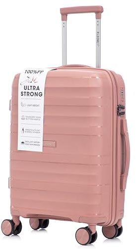 R.Leone Valigia da 1 Fino a Set 3 Bagaglio a mano 55x40x20 Ryanair, Medio, Grande Ultra Strong Antiurto Trolley leggero 8 ruote Polipropilene 9180 (Rosa, M Valigia Media)