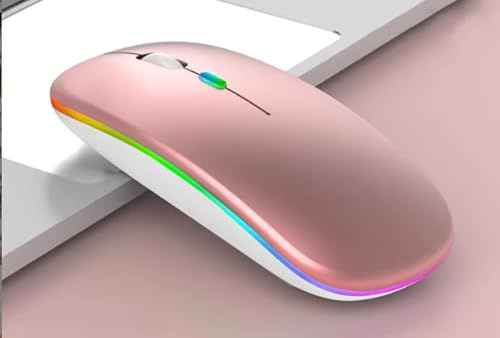 Wireless Bluetooth LED Mouse Rechargeable – Silent Slim Ergonomic RGB Mouse for Laptop, PC, Tablet – Dual Mode 2.4G & Bluetooth, Type-C Charging (Rose Gold)