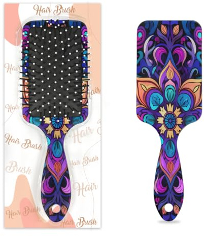 Cepillo de pelo tradicional con diseño de flor de mandala para mujeres y niñas, cepillo antiestático de cerdas de nailon suaves para desenredar, diseño de ventilación ligero para cabello húmedo y seco