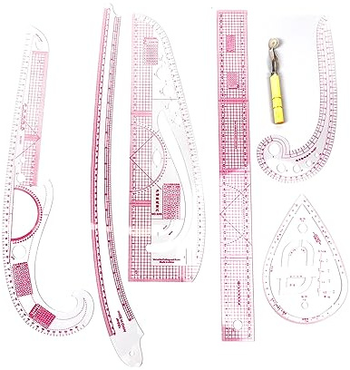 Französisches Kurvenlineal-Set, hohe Genauigkeit, komplettes Nählineal-Set mit Skala für Anfänger, Schneider, Musterherstellung, Kunststoff, Massivholz, 7-teilig