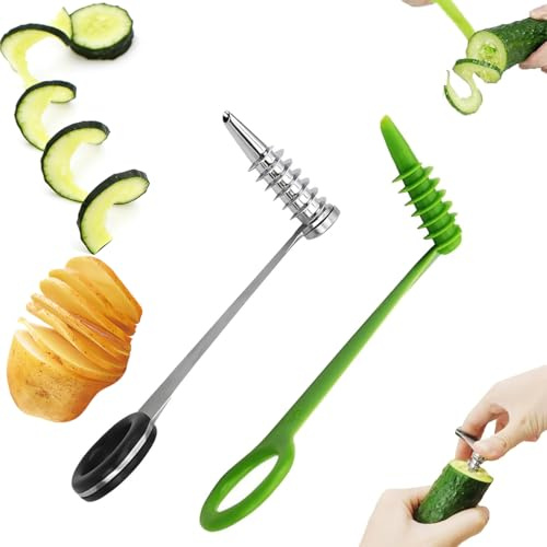 Ruayia 2Pcs Spiral Cutter Kit,Stainless Steel & Plastic Spiralizer Knife,Manual Vegetable Cutter Kitchen Creative Slicer, Use for Potatoes Cucumbers,Carrots and Potatoes,Quick & Easy Operations