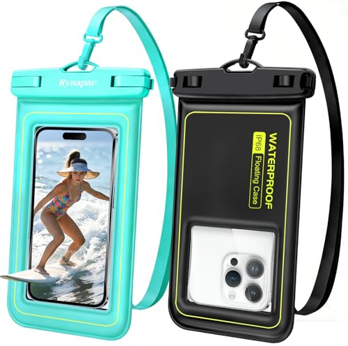 Rynapac IP68 wasserdichte Handyhülle Schwimmende 7, 2 Stück Trockentasche | Hohe Empfindlichkeit, Unterwasserfotografie, mit Umhängeband, für iPhone 17 16 15 14 Pro Max, Strand Schnorcheln Schwimmen